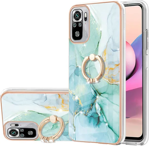 Vista 5 de XYX Funda para Xiaomi Redmi Note 10s, TPU Mármol Slim Full Body Funda Protectora con 360 anillo giratorio Kickstand para Redmi Note 10s, Morado