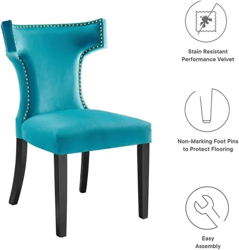 Vista 9 de Modway EEI-5008-BLU - Juego de 2 sillas de comedor de terciopelo de alto rendimiento, color azul