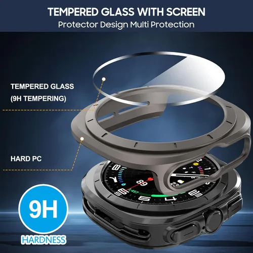 Vista 4 de Suoman 5+5 Pack para Samsung Galaxy Watch 7/8 Ultra 47mm (2024/2025) Estuche, Protector de pantalla de vidrio templado 9H + Funda protectora de PC