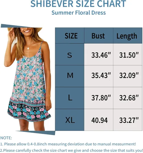 Vista 4 de SHIBEVER Vestidos de verano para mujer estilo casual estampado floral tirantes delgados vestido de sol bohemio playa swing mini vestidos S-XL