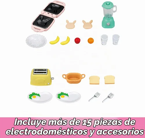 Vista 2 de Calico Critters - Juego de desayuno - Muebles y accesorios para casas de muñecas Serve tiny pancakes and morning treats - a detailed table spread