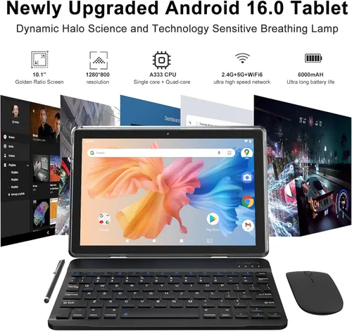 Vista 2 de Tablet Android 15 de 10 pulgadas, 12 (3+9) GB RAM+64GB ROM, tabletas 2 en 1 con funda de teclado y mouse Stylus, procesador de cinco núcleos de 1.8