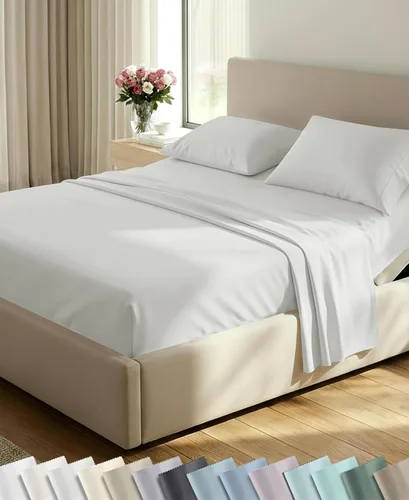 Vista 47 de California Design Den Juego de sábanas tamaño King, 100% algodón, sábanas lujosas de 600 hilos con bolsillo profundo, ropa de cama duradera con 16