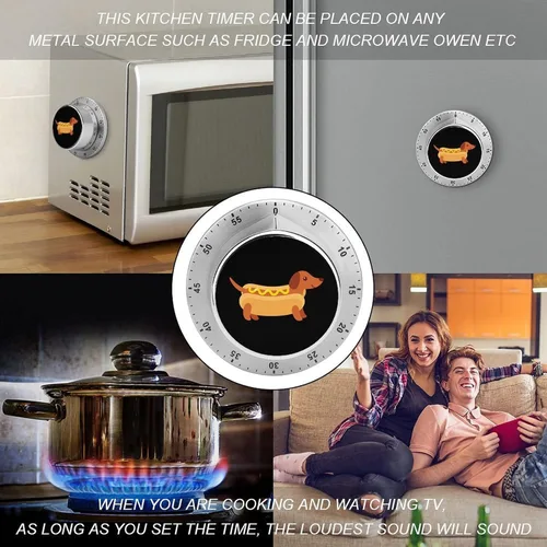 Vista 4 de Perro salchicha en bollo de perro caliente con temporizador de cocina mostaza acero inoxidable 60 minutos temporizador de cuenta regresiva