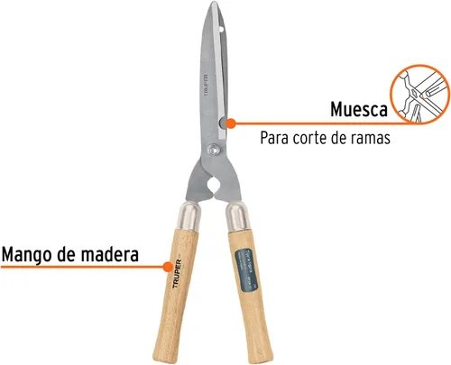 Vista 2 de Truper Tijeras de setos de precisión de 10 pulgadas (modelo 31460 / T-17) Professional Manual Bush Trimmer, Contoured Ash Wood Handles with