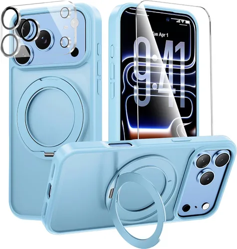 Vista 13 de Funda con soporte de anillo de 360° para iPhone 17 Pro Max con 1 protector de pantalla + 1 funda para cámara, compatible con MagSafe, funda trasera