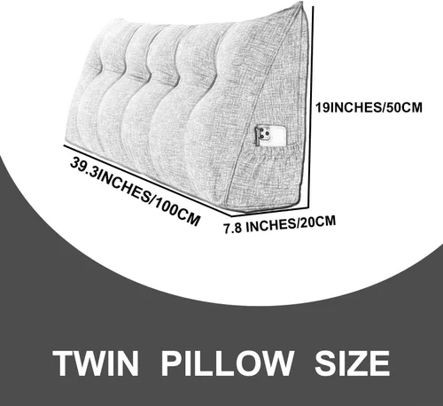 Vista 5 de Almohada triangular grande para cabecero de lectura, almohada de lino y algodón para sofá cama, cojín de apoyo de posicionamiento con funda Rosa