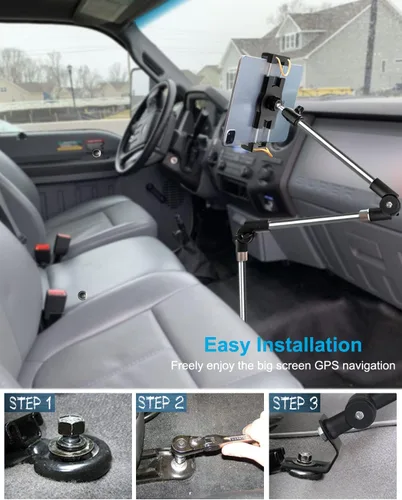 Vista 5 de Soporte grande para tablet con perno de piso de automóvil, brazo plegable de rotación de 360° para iPad Pro 12.9/Air, Galaxy Tabs, Surface Pro/Go
