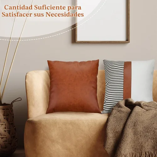 Vista 6 de Buryeah 9 fundas de almohada de cuero de 18 x 18 pulgadas, fundas de almohada modernas de cuero sintético a rayas para dormitorio, sala de estar