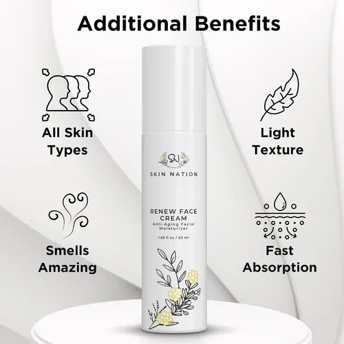 Vista 4 de Renew - Crema hidratante facial con ácido hialurónico y vitamina E, hidratante con potentes antioxidantes, crema de noche, crema antiarrugas
