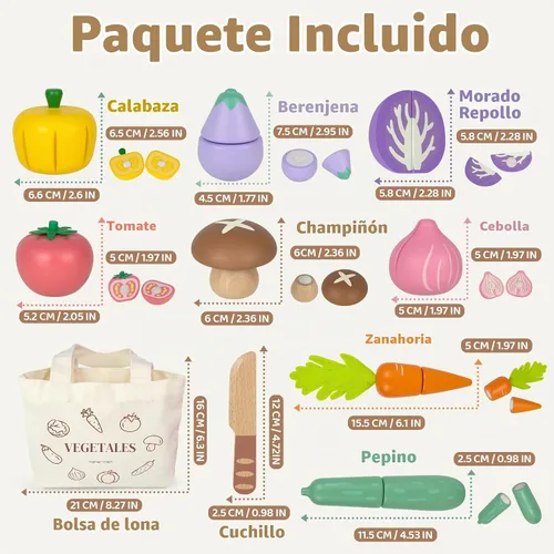 Vista 2 de Juegos de comida de madera para niños, juguetes de regalo de cumpleaños Veggie