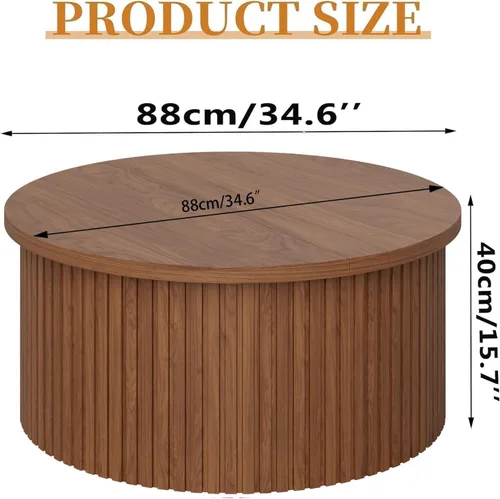 Vista 2 de Fsbecl Mesa de Centro de Tapa Elevable Acanalada con Almacenamiento Oculto, Mesa de Centro Redonda de 31.6 Pulgadas para Sala de Estar, Mesas Nogal