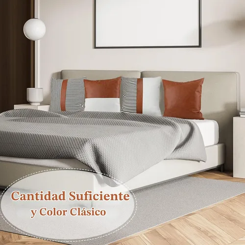 Vista 4 de Buryeah 9 fundas de almohada de cuero de 18 x 18 pulgadas, fundas de almohada modernas de cuero sintético a rayas para dormitorio, sala de estar