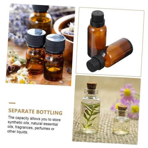 Vista 9 de Uonlytech Recipientes de vidrio de terrario, 12 botellas de aceite esencial, botella de 0.3 fl oz con reductor de orificios, dispensador de líquido