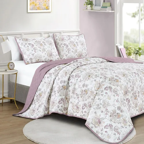 Vista 8 de ESCA - Juego de colcha de 3 piezas, tamaño Queen, con estampado de girasoles amarillos reversible, floral negro y verde
