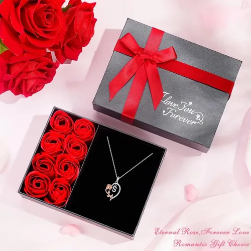 Vista 4 de Yoosteel Collar con dije de flor de rosa con inicial de corazón para mujer, collar con letra de corazón de amor, collares con inicial únicos