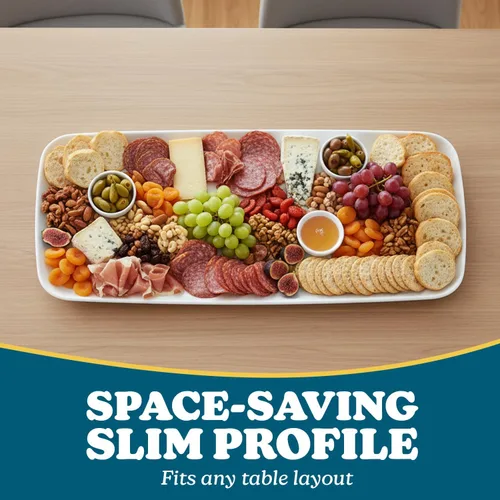 Vista 3 de Bandeja rectangular blanca para servir (paquete de 2) – Bandeja desechable de 17.5 pulgadas para aperitivos, frutas y platos para servir, bandeja