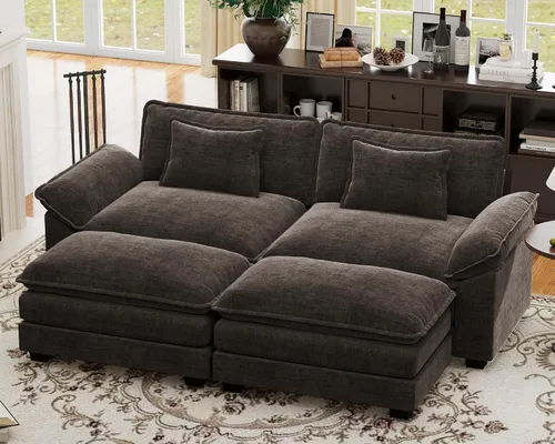 Vista 37 de Sofá modular de gran tamaño de 154 pulgadas, cómodo sofá en forma de U con 3 otomanas móviles, sofá moderno de felpilla de 7 plazas para sala