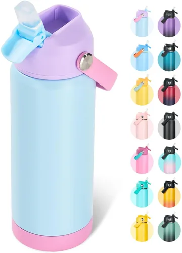 Vista 42 de Fijinhom Botella de agua aislada de acero inoxidable de 18 oz, de boca ancha, de doble pared, con vacío, con pajita de silicona, a prueba de sudor