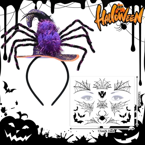 Vista 4 de Matiniy Conjunto de disfraz de araña de Halloween con diadema y falda tutú