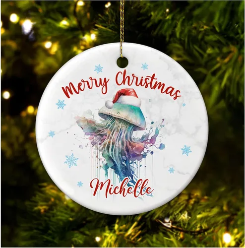 Vista 14 de Hyturtle Adorno de Navidad personalizado para los amantes de los ajolotes – Adorno de cerámica con nombre personalizado de Feliz Navidad – Lindo