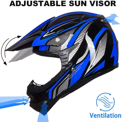 Vista 4 de ILM Casco con gafas de seguridad y guantes deportivos para niños y adolescentes, para motocross, cuatrimoto, motocicleta y todoterreno, aprobado por