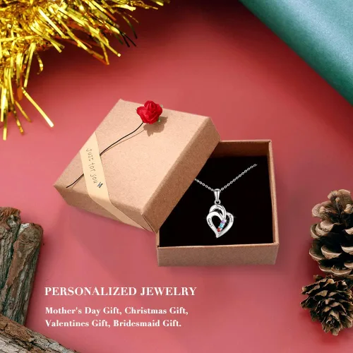 Vista 5 de Lam Hub Fong Regalos personalizados para mamá y madre con 3 piedras de nacimiento hechas a mano, tono plateado, chapado en oro de 18 quilates