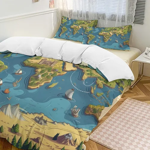 Vista 9 de World - Juego de funda de edredón tamaño matrimonial, juego de funda de edredón supersuave de artes visuales, juego de ropa de cama de microfibra