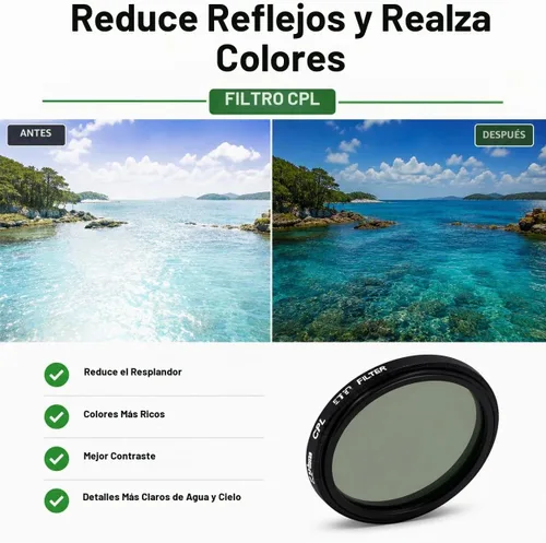 Vista 4 de Kit de filtro de 1.457 in para drones DJI Phantom serie 3. El kit incluye: CPL, ND4, ND8, UV, tapa de lente, protector de tapa + paño de microfibra
