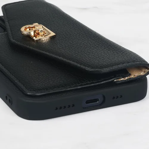 Vista 7 de LUVI Funda compatible con iPhone 13 con tarjetero para mujer con correa cruzada para el cuello, cordón, bolso de mano, correa de hombro de piel