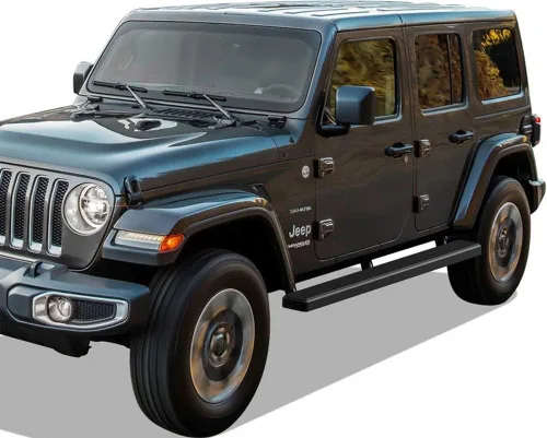 Vista 6 de APS iBoard - Estribos para Jeep Wrangler JL, tamaño mediano, 4 pulgadas, Aluminio negro