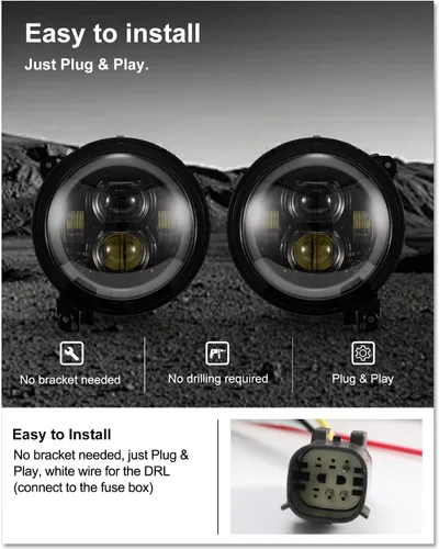 Vista 7 de KIWI MASTER - Faros delanteros LED redondos de 9.0 pulgadas para Jeep Wrangler JL 2018 2019, Modelo2