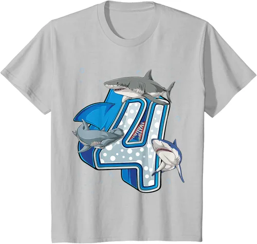 Vista 28 de Camiseta de 4.º cumpleaños para niños de 4 años con diseño de tiburón oceánico Negro