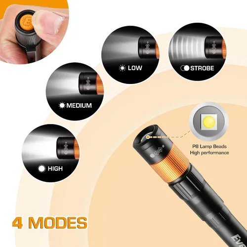 Vista 6 de EverBrite Paquete de 2 luces recargables para sombrero + luz recargable para bolígrafo, 4 modos de iluminación, zoomable