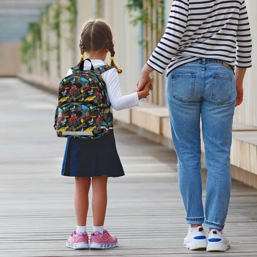 Vista 5 de Fisyme Mochila escolar para niños, niñas y niños, Coche multicolor, Mochilas Daypack