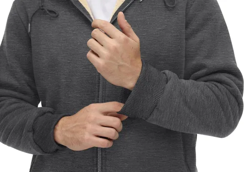 Vista 4 de CRYSULLY Chaqueta con forro de sherpa para hombre, con cremallera completa, sudadera con capucha para invierno