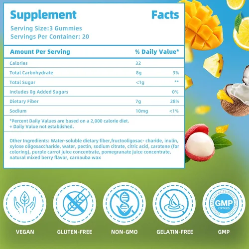 Vista 4 de AFXMATE Gomitas de suplemento de fibra para adultos, 0.25 oz de fibra sin azúcar, veganas y sin gluten, salud digestiva, apoyo a la regularidad, 120