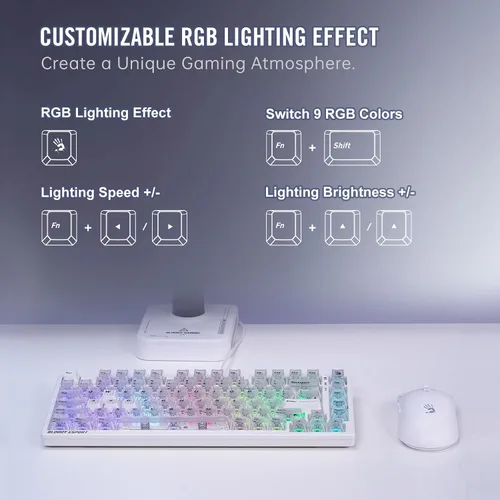 Vista 10 de Bloody MS76 Hall Effect Magnetic Gaming Keyboard Exact Reset System Analog Control 82 Key RGB Wired Crystal White (Crystal White)