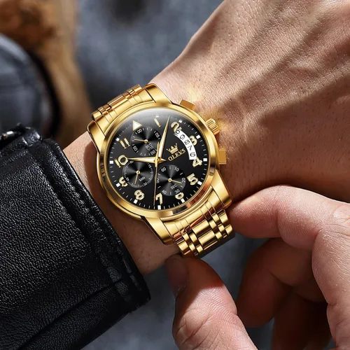Vista 2 de OLEVS Reloj cronógrafo para hombre, esfera grande, multifuncional, fácil de leer, de acero inoxidable, analógico, de cuarzo, con fecha, de lujo