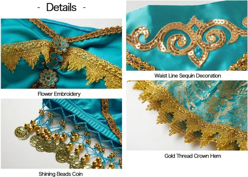 Vista 7 de Disfraces de princesa jazmín para mujer, disfraz de Aladdin para Halloween, cosplay, traje de danza del vientre