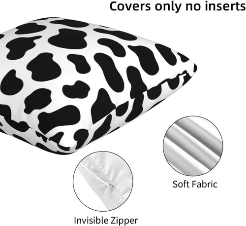 Vista 5 de Juego de 2 fundas de almohada con estampado de vaca de 18 x 18 pulgadas, color blanco y negro, fundas de cojín suaves para exteriores, para sofá