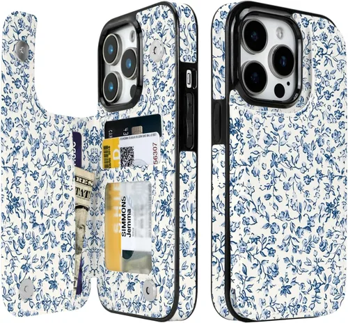 Vista 28 de Funda compatible con iPhone 14/15 con tarjetero y ranuras integradas de piel sintética con función atril y a prueba de golpes para iPhone 14/15