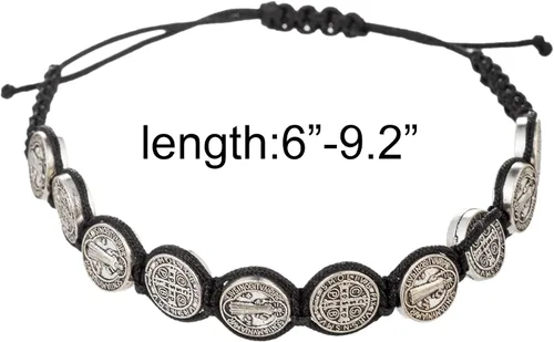 Vista 2 de Pulsera hecha a mano de San Benito, Virgen María, Cruz para mujeres y hombres, cuerda trenzada roja y negra, regalos católicos, joyería religiosa