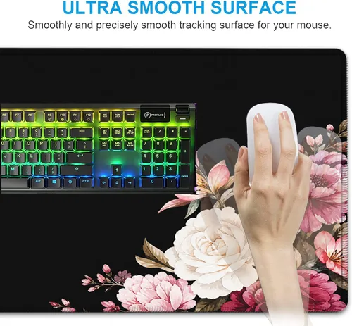 Vista 3 de Alfombrilla de mouse negra, juego de alfombrillas de mouse para teclado, alfombrilla de mouse extendida para juegos + soporte para reposamuñecas
