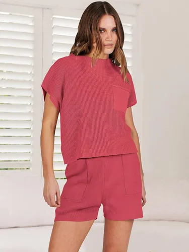 Vista 7 de ANRABESS Conjunto de dos piezas para mujer, suéter corto, suéter y pantalones cortos, conjunto de ropa de descanso