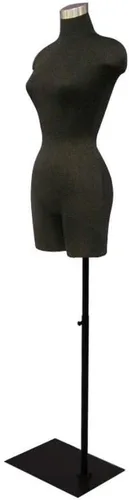 Vista 2 de Vestido negro femenino adulto forma maniquí torso con base metálica cuadrada ajustable #F2BLG-05BK