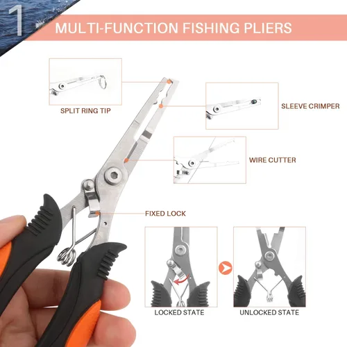 Vista 4 de mouhike Kit de herramientas de pesca, alicates de pesca, pinza de labios de pescado, removedor de anzuelos de pesca, báscula digital de pesca
