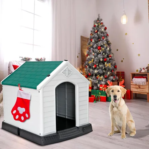 Vista 4 de ZENY Casa de plástico para perros – Perrera impermeable con rejillas de ventilación y suelo elevado para todo tipo de clima para interiores