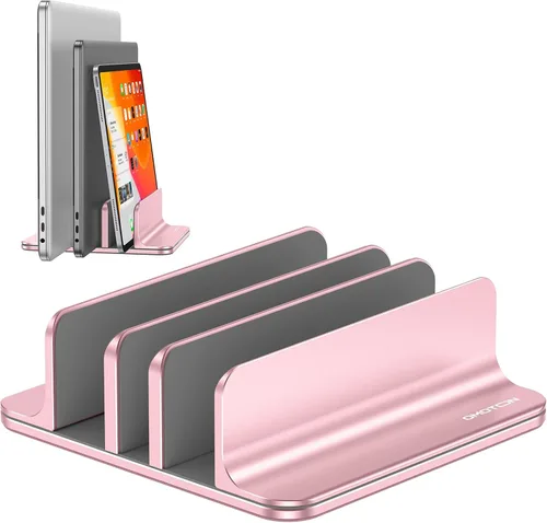 Vista 16 de OMOTON Soporte vertical para computadora portátil [versión doble actualizada], soporte de escritorio de aluminio para Mac Book con base ajustable