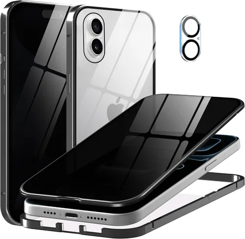 Vista 24 de Funda de privacidad de metal de titanio para iPhone 16, protector de pantalla de privacidad integrado y protector de lente de cámara, adsorción